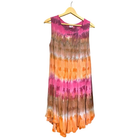 Advance Apparels Pink and Brown Asymmetrical Sundress - Picture 1 of 4